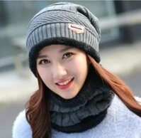 khăn choàng nữ kèm Mũ nón len nữ dn19111602 - xám