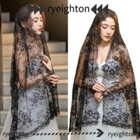 Khăn choàng nữ RYEIGHTON, Khăn che mặt công giáo màu đen ren, Khăn che mặt cưới dài hoa Mantilla