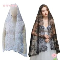 Khăn choàng nữ SIRENU, Khăn che mặt công giáo màu đen hoa, Khăn lau đám cưới dài ren thanh lịch Mantilla