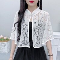 Khăn choàng ren dáng rộng nút bạc cổ điển mùa hè dành cho nữ