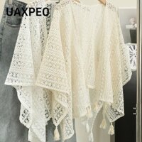 Khăn choàng ren UAXPEO, Áo len dệt kim chống nắng tua rua, Áo khoác Cardigan rỗng không đều dành cho nữ