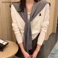 Khăn choàng sọc BASA Áo len dệt kim hai mảnh Bộ đồ áo len nữ Áo thường ngày BASD