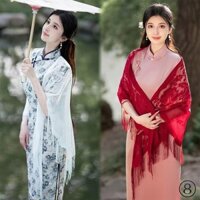 Khăn Choàng Sườn Xám Hình Tam Giác Phối Ren Tua Rua Phong Cách Trung Hoa Cổ Điển Thời Trang Xuân Hè Mới Cho Nữ