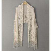 Khăn choàng sườn xám khăn quàng cổ dễ phối xuân thu màu trơn cho nữ Khăn lụa Jacquard rỗng mùa hè khăn gạc tua rua phong cách dân tộc ren