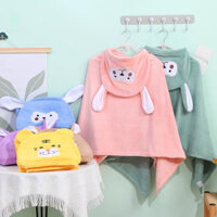 Khăn choàng tắm size 70x140cm cho bé có mũ vải san hô thấm hút tốt