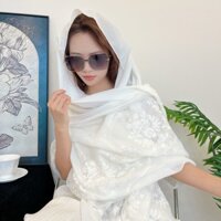Khăn choàng thêu màu trắng gạc hoa mỏng Khăn choàng chống nắng cổ