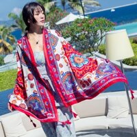 Khăn Choàng Thổ Cẩm Boho, Khăn Quàng Cổ Đi Biển, Du Lịch  Che Nắng , Họa Tiết Mặt Trời Đỏ (180cm*90cm) - KLĐB001