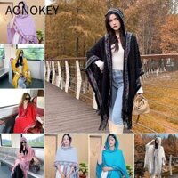 Khăn choàng tua rua dệt kim AONOKEY, Khăn trùm đầu dệt kim chống nắng mỏng, Khăn trùm đầu thời trang chống nắng phong cách dân tộc Áo len Cardigan tính khí mùa xuân du lịch mùa hè kỳ nghỉ