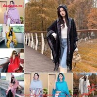 Khăn choàng tua rua dệt kim DUOJUAN, Khăn trùm đầu dệt kim mỏng chống nắng, Thời trang phong cách dân tộc Áo khoác ngoài vai cho nữ Cô gái