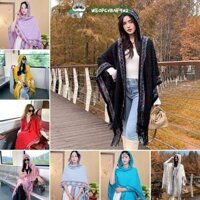 Khăn choàng tua rua dệt kim WEOPCVBNF902, Khăn trùm đầu dệt kim chống nắng phong cách dân tộc, Khăn trùm đầu chống nắng thời trang mỏng tay Raglan mùa xuân du lịch mùa hè