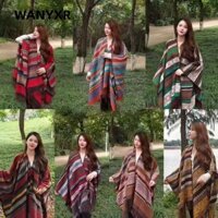 Khăn choàng WANYXR, Khăn choàng phong cách dân tộc sọc thu đông, Áo len Cashmere giả