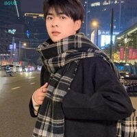 Khăn dệt kim kẻ sọc BQUE, Khăn choàng dày bằng sợi Acrylic ấm áp cho nam, Khăn quàng cổ hai mặt cổ điển dài cổ điển mùa đông