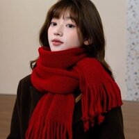 Khăn dệt kim màu be dành cho nữ Mùa đông Triều Hàn Quốc dày màu trắng Khăn dài mới