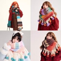 Khăn Dopamine Nữ 2024 Mềm Mại Sáp Nhiều Màu Sắc Sọc Len Bóng Ấm Khăn Choàng Khăn Choàng2025114