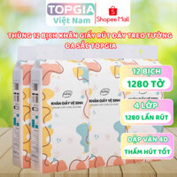 Khăn giấy cao cấp TopGia Đa Sắc 12 bịch, giấy rút treo tường 1280 tờ 4 lớp bằng bột gỗ nguyên sinh