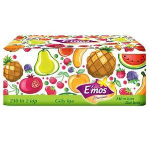 Khăn giấy lụa hoa quả 2 lớp E'mos Premium 230 tờ
