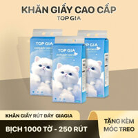 Khăn giấy rút Top Gia 10 bịch GiaGia, giấy vệ sinh treo tường 1000 tờ 4 lớp tặng 3 móc treo