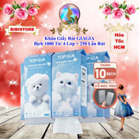 Khăn giấy rút TopGia 10 bịch GiaGia, giấy vệ sinh treo tường 1000 tờ 4 lớp tặng móc (Bibistore)