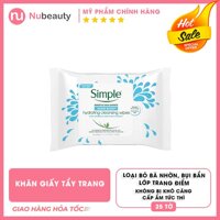 Khăn Giấy Tẩy Trang Simple Water Boost Hydrating Cleansing Wipes Gói 25 miếng