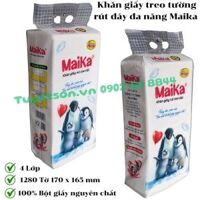 Khăn giấy treo tường rút đáy đa năng Maika 1.280 tờ                         &nbsp(&nbsp12.5gsm 320x4 lớp=1280 tờ 170x165mm 100% bột giấy nguyên chất&nbsp)