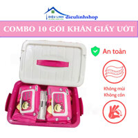 Khăn giấy ướt Combo 10 gói khăn giấy ướt 80 tờ + tặng kèm thùng đựng có nắp và quai xách  dieulinhshop