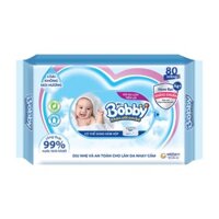 Khăn giấy ướt KHÁNG KHUẨN 99% Không hương BOBBY 80 tờ