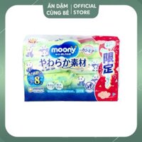 Khăn giấy ướt Moony nội địa Nhật bịch 8 gói x 76 tờ không mùi, 99% nước tinh khiết