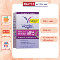 Khăn giấy ướt phụ khoa Vagisil Anti-Itch Wipes giảm ngứa, khửa mùi, vệ sinh vùng kín hàng Mỹ