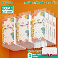 Khăn giấy vệ sinh treo tường đa sắc TopGia.Thùng 6 bịch tặng 3 móc treo