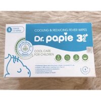 Khăn hạ sốt Dr.papie 5 túi = 25 miếng 3+ : cho bé từ 3 tháng có tin chất bạc hà