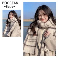 Khăn Kẻ Sọc BOOCEAN, Khăn Cashmere Mềm Mại Ấm Áp, Thời Trang Dày Trắng Mùa Đông Mohair Tua Rua Khăn Cho Nữ