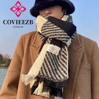 Khăn kẻ sọc COVIEEZB, Khăn quàng nam mùa đông dày dặn Hàn Quốc, Quà tặng khăn ca rô dài ấm áp chất lượng cao