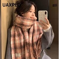 Khăn Kẻ Sọc Mùa Đông UAXPEO, Khăn Tua Rua Dài Ấm Áp Chống Gió, Khăn Choàng Dày Thanh Lịch Khăn Cashmere Nữ
