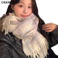 Khăn Kẻ Sọc Mùa Đông URKIBESOTA, Khăn Tua Rua Dài Mềm Chống Gió, Khăn Choàng Ấm Quấn Khăn Cashmere Dày Nữ