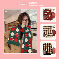 Khăn Len Cashmere Unisex, Khăn Choàng Len Họa Tiết Hình Thoi Phong Cách Giáng Sinh Thời Trang Thu Đông -35x180cm-MãLN101