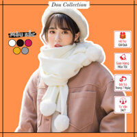 Khăn Len Choàng Cổ Unisex, Khăn Quàng Cashmere Cao Cấp Trơn Phối Bông Lông Thỏ Giữ Ấm Thời Trang Thu Đông - Mã LN097