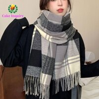 Khăn len kẻ sọc SAHRAI, Giữ ấm dài Tessel Khăn Cashmere mùa đông, Phong cách Hàn Quốc dày dặn Khăn quàng nam chống gió nữ