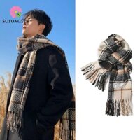Khăn len kẻ sọc SUTONGXUE, Khăn choàng Cashmere mùa đông lưới dày, Khăn choàng ca rô dài chống gió ấm áp chất lượng cao dành cho nam nữ