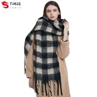 Khăn len kẻ sọc TOBIE, Khăn choàng Cashmere sang trọng mùa đông Khăn choàng Cashmere, Khăn len màu cầu vồng cổ điển Tua Rua Cape Quấn mùa thu đông