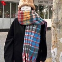 Khăn len kẻ sọc TOBIE, Khăn choàng Cashmere mùa đông màu cầu vồng sang trọng, Khăn len ấm áp Khăn choàng Cashmere Khăn choàng dài màu trơn cho bé gái