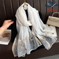 Khăn lụa BLISS, Khăn thêu bướm mỏng, Khăn choàng Hijab sang trọng sang trọng sang trọng dành cho nữ