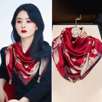 Khăn lụa cho phụ nữ mùa xuân và mùa thu, khóa từ mới, khăn vuông mỏng màu đỏ, khăn quàng cổ trang trí đa năng, khăn ấm cổ lười