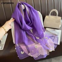 Khăn lụa COFORDOS, Khăn thêu bướm bướm, Mùa xuân Hijab chống nắng mịn màng bằng lụa sang trọng