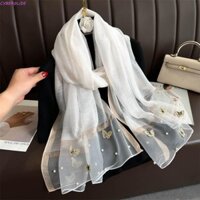 Khăn Lụa CYBERGLIDE, Khăn Thêu Bướm Lớn, Khăn Đầu Sang Trọng Quấn Foulard Nữ Khăn Choàng Hijab Nữ
