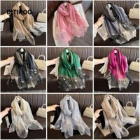 Khăn lụa DITIPOO, Khăn thêu bướm chống nắng, Lụa sang trọng thoáng khí bướm Hijab mùa xuân