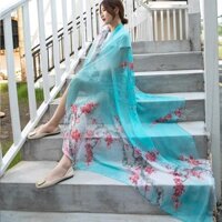 Khăn Lụa Nữ Dài Khăn Voan Chống Nắng Khăn Đi Biển Mỏng In Khăn Choàng Gạc Du Lịch Kép