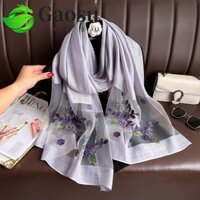 Khăn lụa sang trọng GAOSU, Khăn choàng Hijab thêu hoa lớn dành cho nữ, Khăn quàng cổ thời trang mềm mại mỏng sáng bóng dành cho nữ