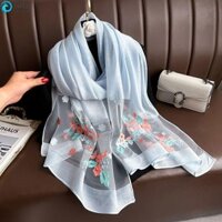 Khăn lụa sang trọng ISITA, Khăn choàng Hijab thêu hoa lớn cho nữ, Khăn quàng cổ thanh lịch Khăn quàng cổ mỏng sáng bóng