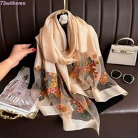 Khăn lụa sang trọng WILLISME, Khăn choàng Hijab thêu hoa lớn cho nữ, Khăn quàng cổ thời trang quấn mềm mỏng sáng bóng Khăn ren nữ