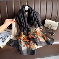 Khăn lụa sang trọng RADIANTBEAM, Khăn choàng Hijab thêu hoa lớn dành cho nữ, Khăn quàng cổ thanh lịch mềm mại mỏng sáng bóng dành cho nữ